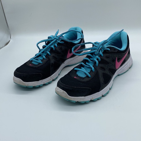 Nike Revolution 2 Black Blue Running Athletic Shoes Sneakers Womens Size 7 - Picture 1 of 16